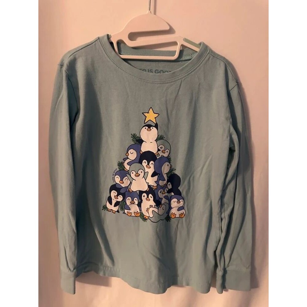 Girls Life is Good Penguin Christmas Tree Long Sleeve